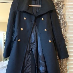 Zara Black Wool Blend Peacoat w Gold Buttons